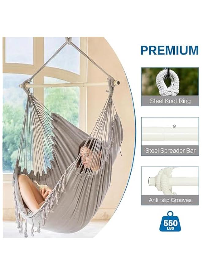 ميكسد كرسي ارجوحة معلق بشراشيب من تراسل، كرسي ارجوحة لغرفة النوم، بحد اقصى 500 باوند، للاستخدام الداخلي والخارجي، يتضمن وسادتين، حجم قماش كبير مع جيب، قضيب توزيع ستيل، اطقم ادوات وشنطة (رمادي) - Image 4