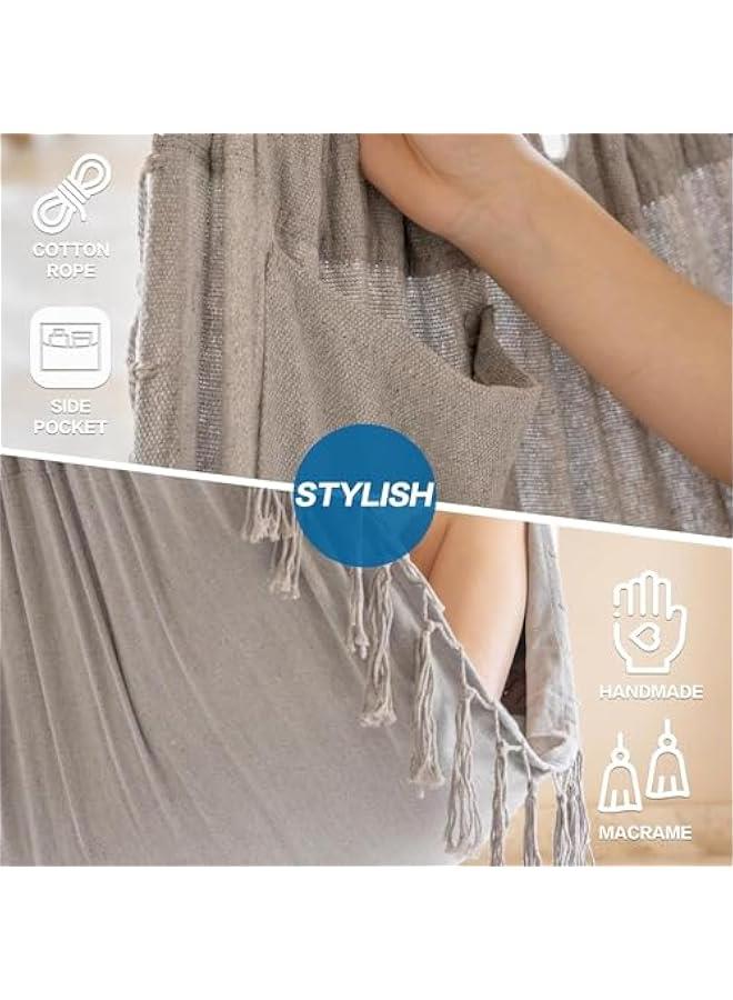 ميكسد كرسي ارجوحة معلق بشراشيب من تراسل، كرسي ارجوحة لغرفة النوم، بحد اقصى 500 باوند، للاستخدام الداخلي والخارجي، يتضمن وسادتين، حجم قماش كبير مع جيب، قضيب توزيع ستيل، اطقم ادوات وشنطة (رمادي) - Image 5