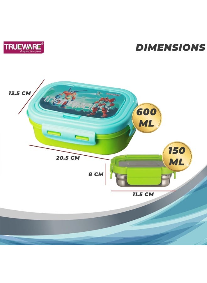 Trueware POKO Junior Steel Lee Pu Insulated Hot Lunch Box 600ML Big Container and 150 ML Veggie Container | BPA Free | Food Grade | Keep Food hot - Image 3