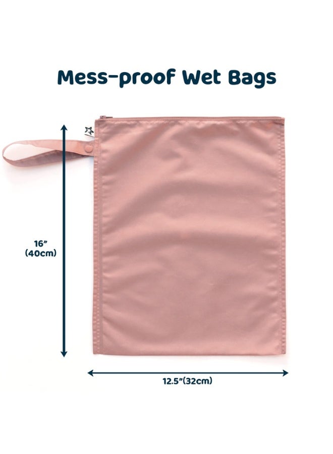 Tiny Twinkle Mess Proof Wet Bags | 2-Pack Reusable Waterproof Wet Bags for Swimsuits | Baby Clothes | Travel & Diaper Bag (Taupe, Dandelion) - Image 3