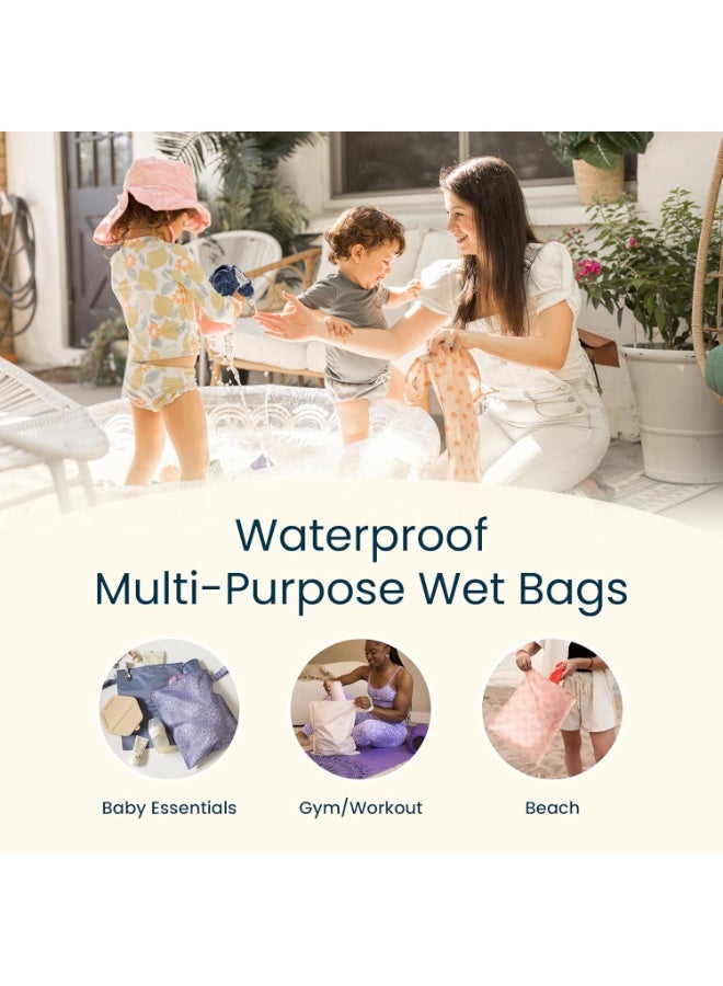 Tiny Twinkle Mess Proof Wet Bags | 2-Pack Reusable Waterproof Wet Bags for Swimsuits | Baby Clothes | Travel & Diaper Bag (Taupe, Dandelion) - Image 4