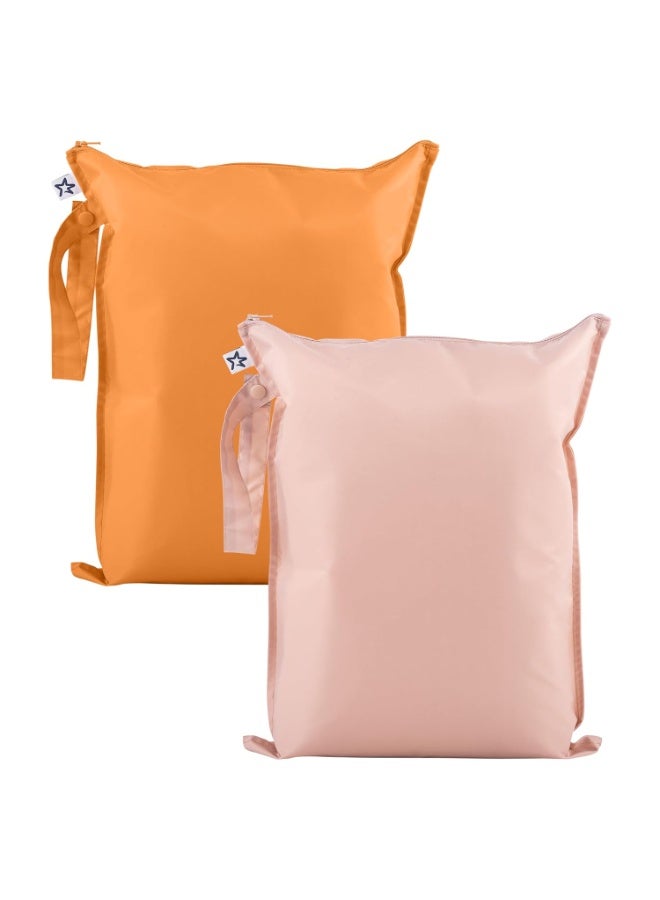 Tiny Twinkle Mess Proof Wet Bags | 2-Pack Reusable Waterproof Wet Bags for Swimsuits | Baby Clothes | Travel & Diaper Bag (Taupe, Dandelion) - Image 1