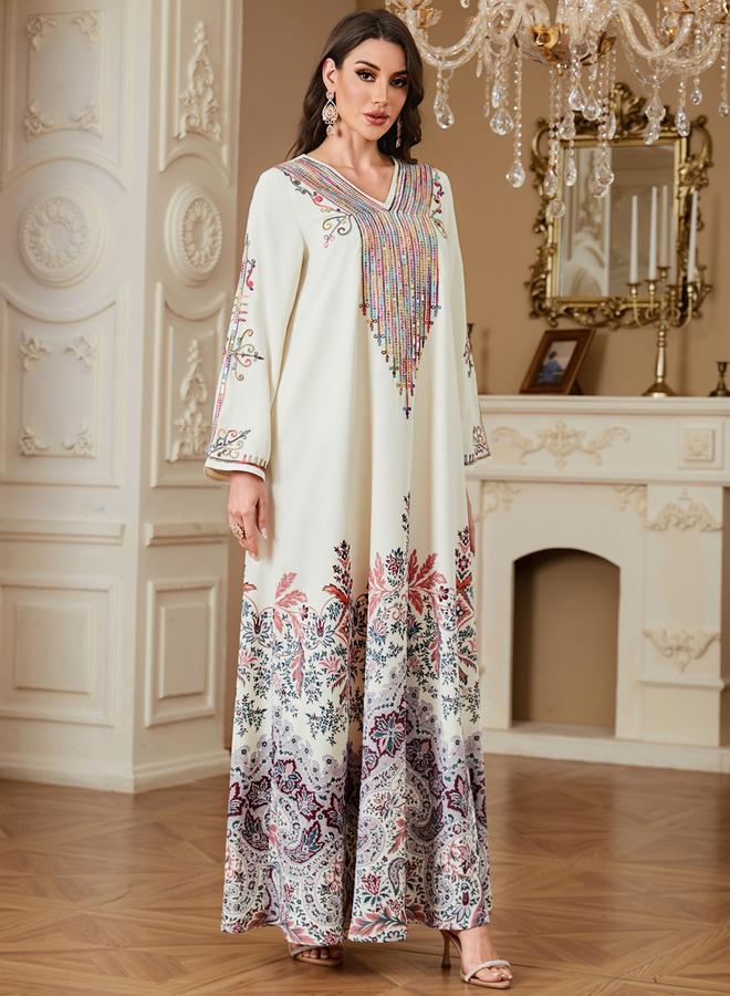 Take Two Women Floral Printed Sequins Embellished Jalabiya - Image 4