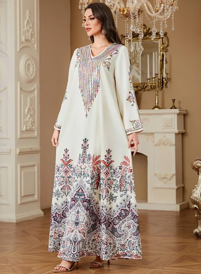 Take Two Women Floral Printed Sequins Embellished Jalabiya