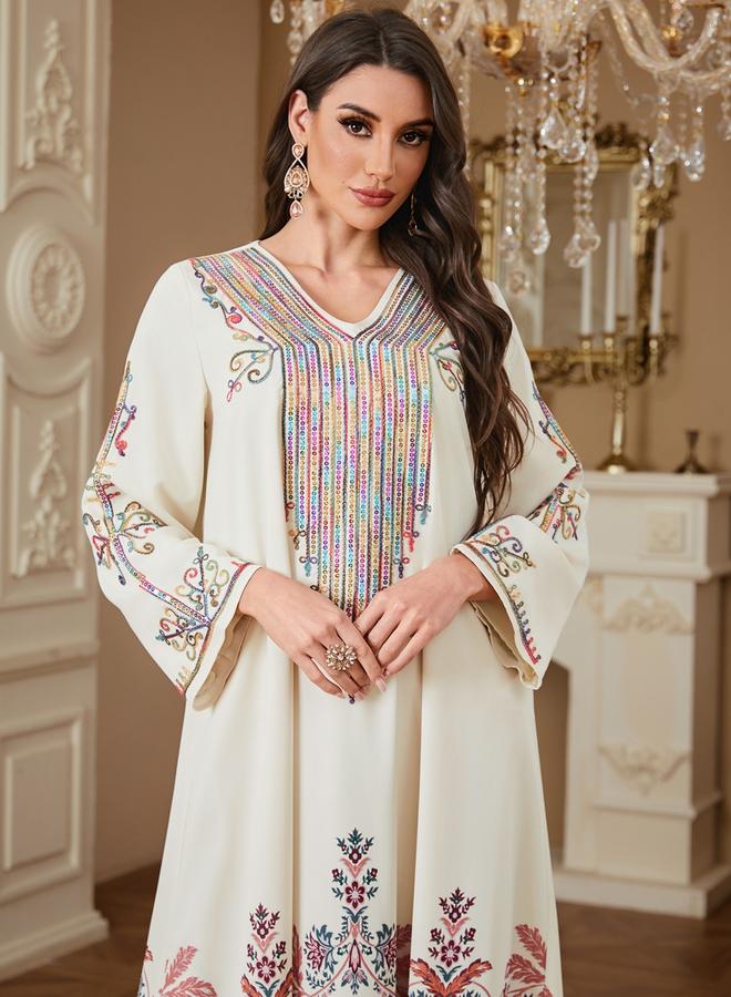 Take Two Women Floral Printed Sequins Embellished Jalabiya - Image 3