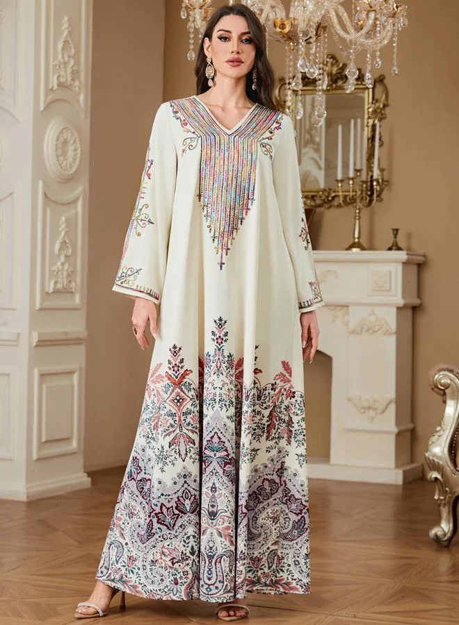 Take Two Women Floral Printed Sequins Embellished Jalabiya