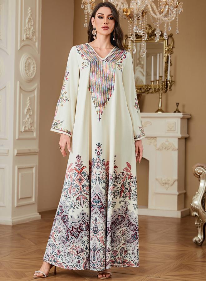 Take Two Women Floral Printed Sequins Embellished Jalabiya - Image 2