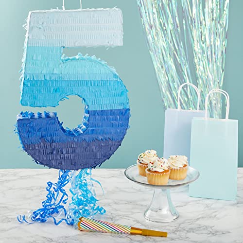 BLUE PANDA Pull String Pinata Number 5 - Ombre Blue, 16.5 x 11.6 In - Pinata for 5 Year Old Boy, 5th Birthday Decorations for Boys - Ribbon Surprise for Candy & Confetti - Image 2