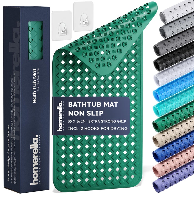 Homerella Bathtub Mat Non Slip 35x16 - homerellaÂ® Bath Mat Incl. Hooks for Drying, Extra Long, 100% BPA Free, Shower Mat Non Slip Anti Mold, Machine Washable, Shower Mats for Inside Shower Mildew Resistant - Image 1