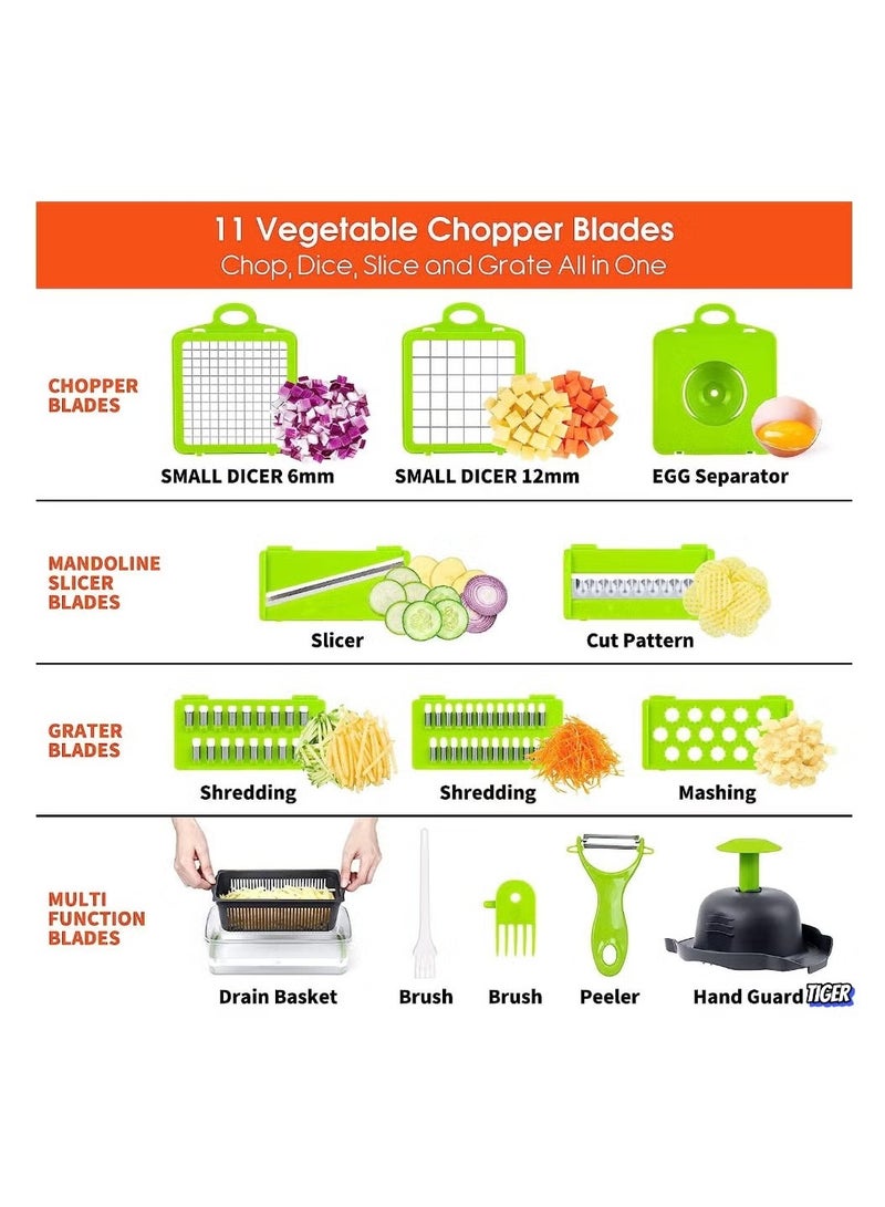 TIGER Vegetable Chopper Pro – 14-in-1 Multifunctional Food Chopper, Onion, Carrot, Garlic Slicer & Dicer, 8 Sharp Blades, Easy-to-Use Vegetable Cutter with Container for Kitchen, Prep & Cooking  - Image 2