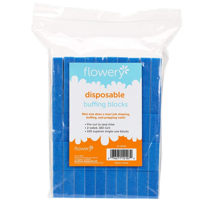 Flowery Disposable Buff Blocks Blue 180Grit Nail Polishing Buffer Nail Care Tool to Prep Shape and Smooth Nails for Perfect Manicure and Pedicure 100 pcs DFBB100 - Image 2