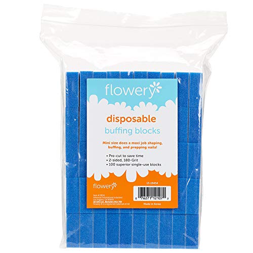 Flowery Disposable Buff Blocks Blue 180Grit Nail Polishing Buffer Nail Care Tool to Prep Shape and Smooth Nails for Perfect Manicure and Pedicure 100 pcs DFBB100 - Image 1