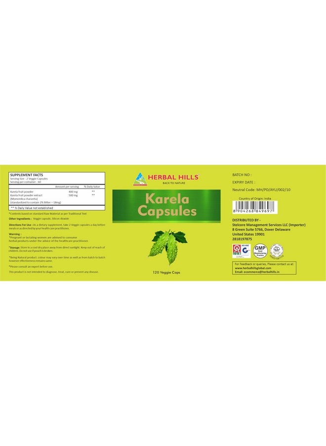 HERBAL HILLS HERBAL HILLS Bitter Melon/Bitter Gourd/Karela Capsules (Momordica Charantia) | 120 Count (900 mg) | Best for Eye & Skin Health  - Image 4