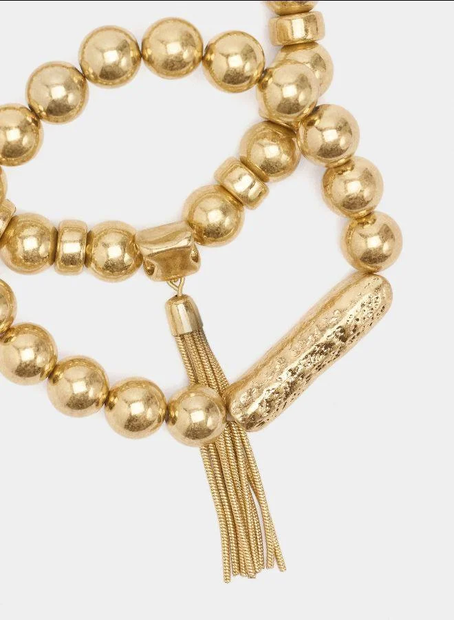 بارفوا مجموعة أساور مع خرز معدني ذهبي