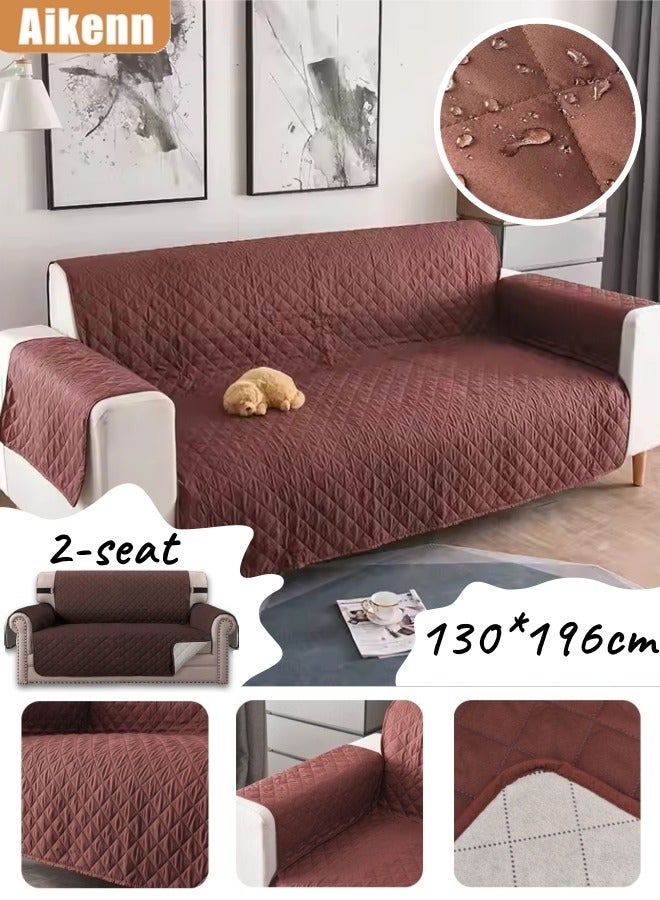 Aikenn Reversible Couch Cover For 3 Cushion Couch Sofa Cover For Dogs Water Resistant Furniture Protector Cover With Foam Sticks Elastic Straps For Pet Cat  Anti-Scratch Sofa Cover (Brown 2-Seat)  - Image 1