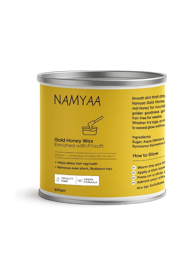 Namyaa Gold Honey Wax 600gm | Painless Wax For Removing Tan, Dead Skin From Legs, Arms, Underarms | Gold Sheen Wax For Women | Suitable For All Skin Types, Pack of 1 - Image 1