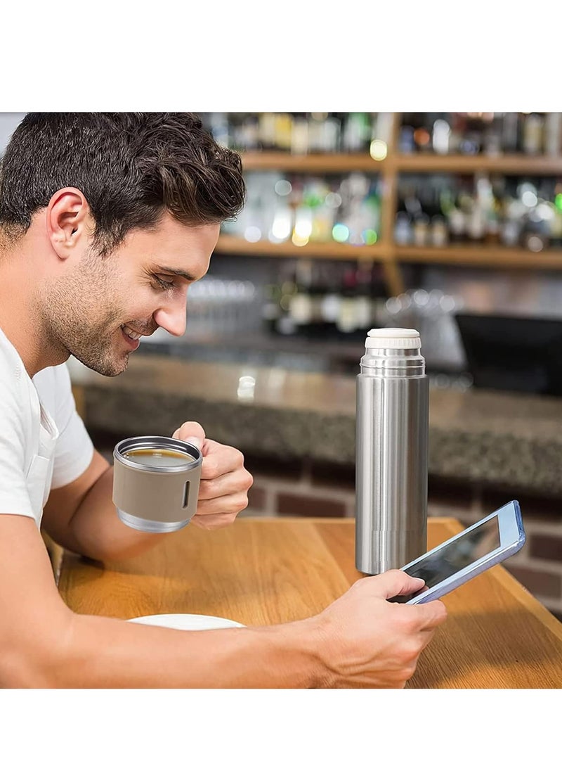 JAJEEK 500ml Stainless Steel Vacuum Thermos Flask with Silicone Handle – Insulated Water Bottle with 2 Stainless Steel Cups Set | Gift Box (2 PACK, SILVER BEIGE) – Perfect for Hiking, Camping & Travel – Hot & Cold  - Image 3