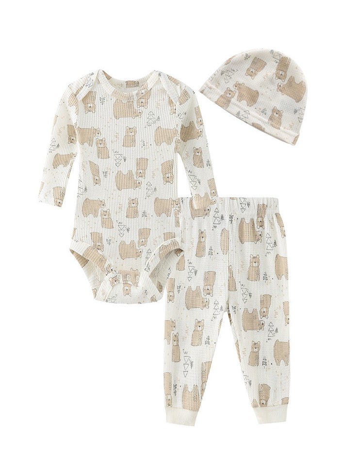 RedMapleTEK Infant Cotton Jumpsuit, Trousers, Hat 3-Piece Set - Image 1