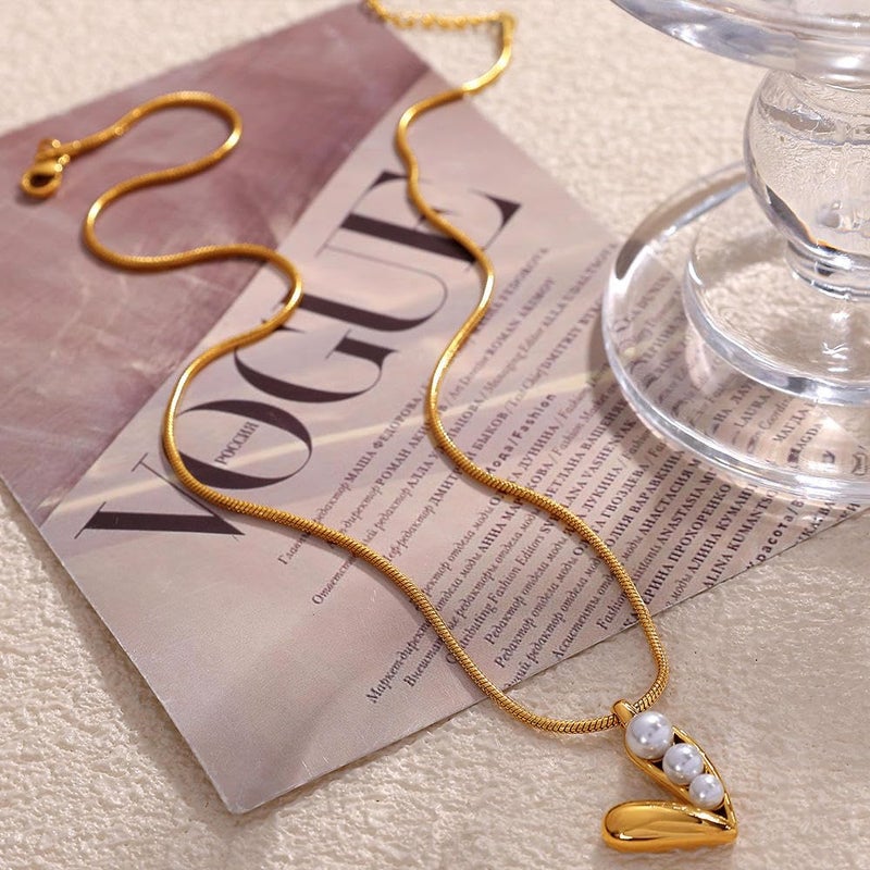Miami Heart Pearl Pendant Necklace for Women Girls | 18K Gold Plated Stylish Chain Love | Valentine Gift Jewellery | Anti Tarnish Designer Locket Necklace for Woman | Fashion Pearl Heart Pendant -153 - Image 5