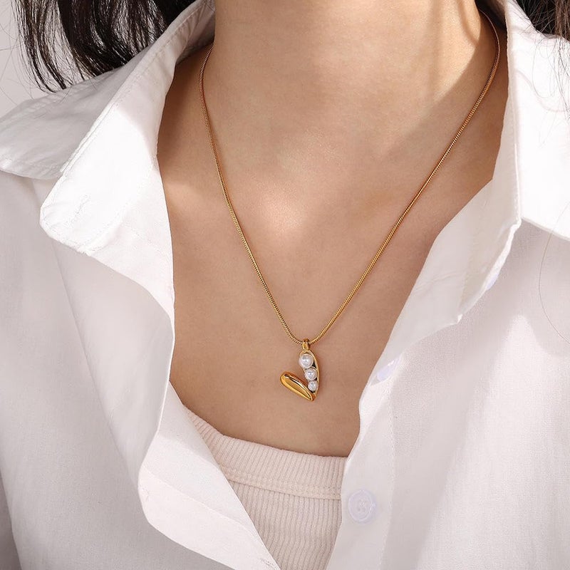 Miami Heart Pearl Pendant Necklace for Women Girls | 18K Gold Plated Stylish Chain Love | Valentine Gift Jewellery | Anti Tarnish Designer Locket Necklace for Woman | Fashion Pearl Heart Pendant -153 - Image 3