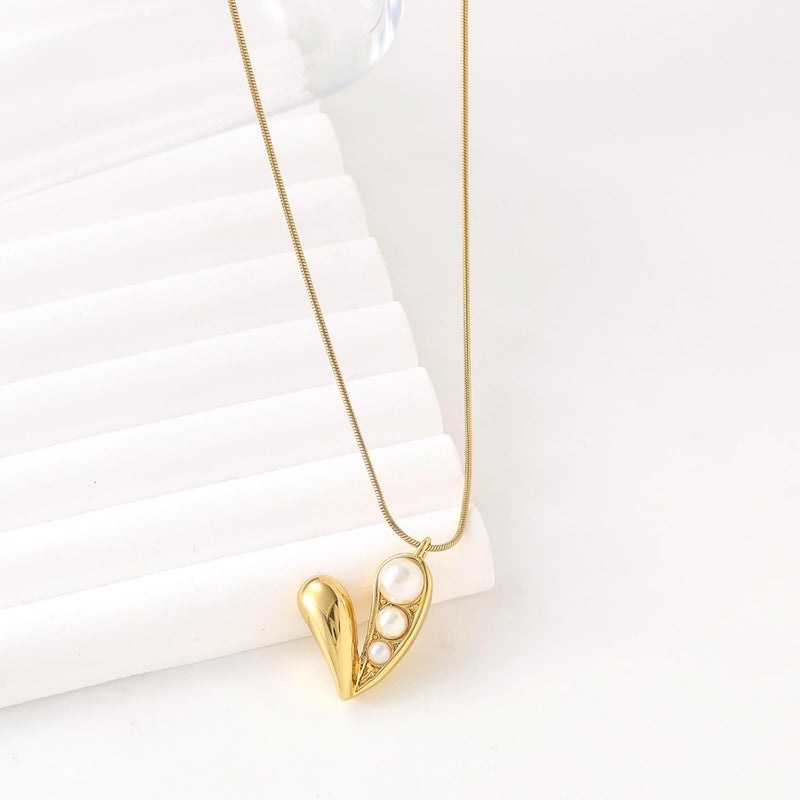 Miami Heart Pearl Pendant Necklace for Women Girls | 18K Gold Plated Stylish Chain Love | Valentine Gift Jewellery | Anti Tarnish Designer Locket Necklace for Woman | Fashion Pearl Heart Pendant -153 - Image 2