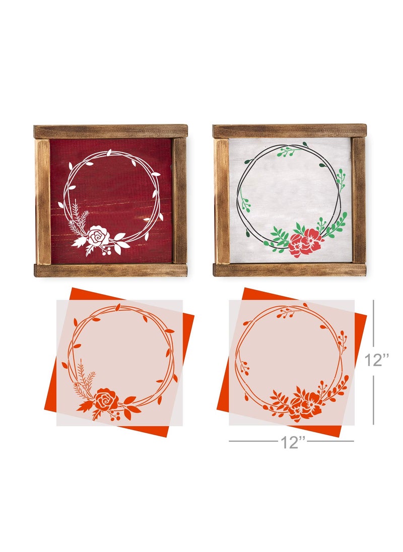 G GSS Designs GSS Designs Wreath Stencil (2 Pack)- Reusable Template Rose Floral Stencil for Painting on Wood Sign (12x12Inch) - DIY Craft Rustic Farmhouse Porch Decor (SL-091)  - Image 2