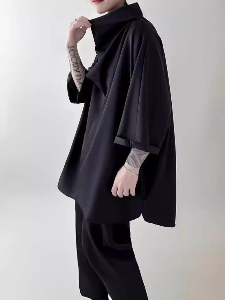 Japanese Style Yamamoto Style T-Shirt Niche Pile Collar Half-Sleeve Plus Size Ice Silk Short-Sleeve Men'S Trendy Brand Fashionable T-Shirt - Image 3