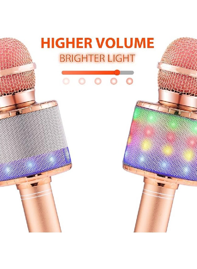 يوويل مكبر صوت كاريوكي لاسلكي 4 في 1 مع أضواء LED، ميكروفون محمول للأطفال ميكروفون كاريوكي لاسلكي محمول مع مكبر صوت بلوتوث ميكروفون كاريوكي WS-858L ذهبي وردي - Image 2