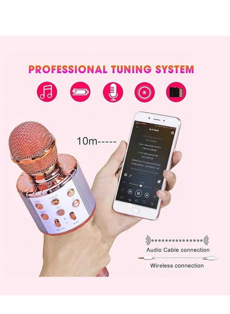 يوويل مكبر صوت كاريوكي لاسلكي 4 في 1 مع أضواء LED، ميكروفون محمول للأطفال ميكروفون كاريوكي لاسلكي محمول مع مكبر صوت بلوتوث ميكروفون كاريوكي WS-858L ذهبي وردي - Image 4