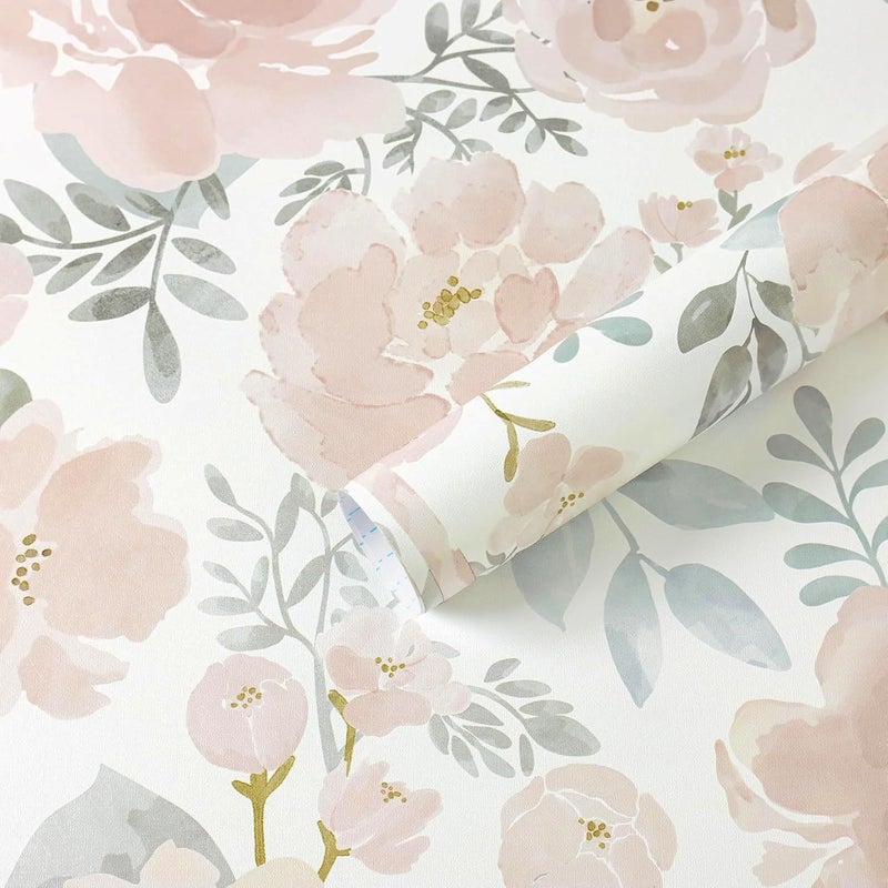 Micpolo Peel and Stick Wallpaper Floral Pink Wall Paper Modern Contact Paper Removable Wallpaper Self-Adhesive for Bathroom Bedroom Kitchen Wall Decor 17.3" x 78.7" - Image 1