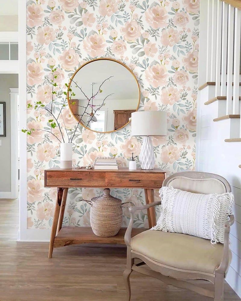 Micpolo Peel and Stick Wallpaper Floral Pink Wall Paper Modern Contact Paper Removable Wallpaper Self-Adhesive for Bathroom Bedroom Kitchen Wall Decor 17.3" x 78.7" - Image 3