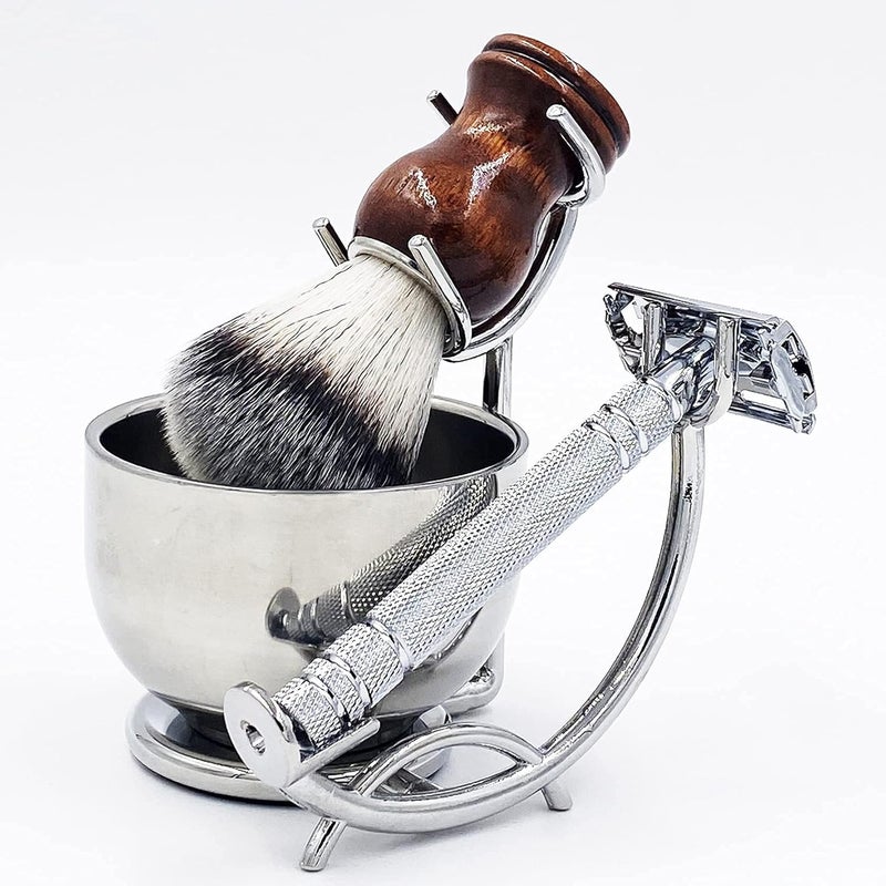 PerPro Straight Razor stand With Perfect double layer stainless steel Shaving Soap Bowl and Shaving Brush Natural Solid Wood Handle - Image 4