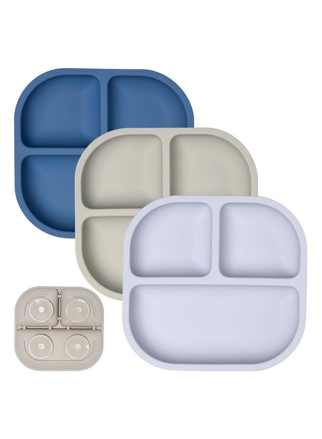 BABELIO Powerful Suction Plates for Baby and Toddler, 100% Food Grand Silicone, Divided, BPA Free, Microwave & Dishwasher Safe, Stay Put, 3 Pack - Image 1