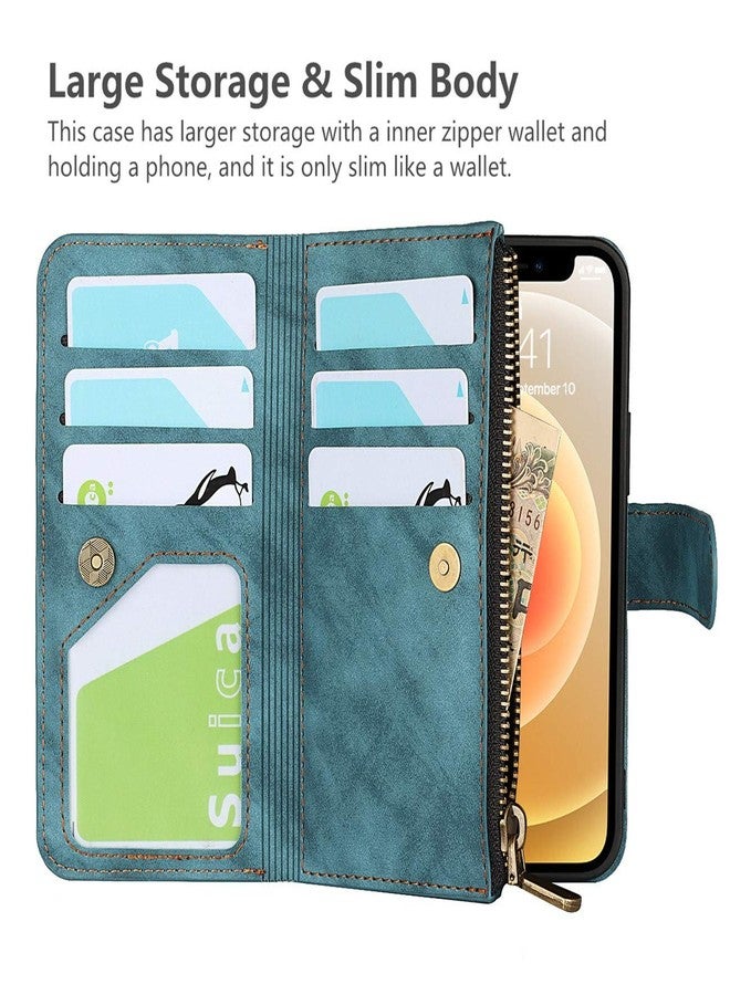 iCoverCase for iPhone 12 Mini Wallet Case with Card Holder and Wrist Strap, PU Leather Kickstand Card Slots Zipper Pocket Magnetic [Detachable] Flip Cover Case 5.4 Inch (Blue) - Image 3