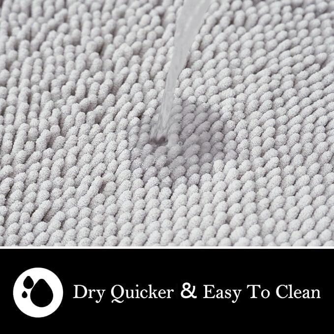AINAHYVA Bathroom Rugs Chenille Bath mat 2 Piece Set, Super Absorbent, Strong PVC Non Slip Backing, Bath mats for Bathroom, Plush Shaggy, Thick, Machine Washable, Bathtub, Toilet.(Light Grey) - Image 3