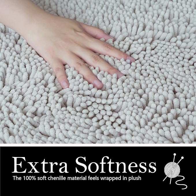 AINAHYVA Bathroom Rugs Chenille Bath mat 2 Piece Set, Super Absorbent, Strong PVC Non Slip Backing, Bath mats for Bathroom, Plush Shaggy, Thick, Machine Washable, Bathtub, Toilet.(Light Grey) - Image 4