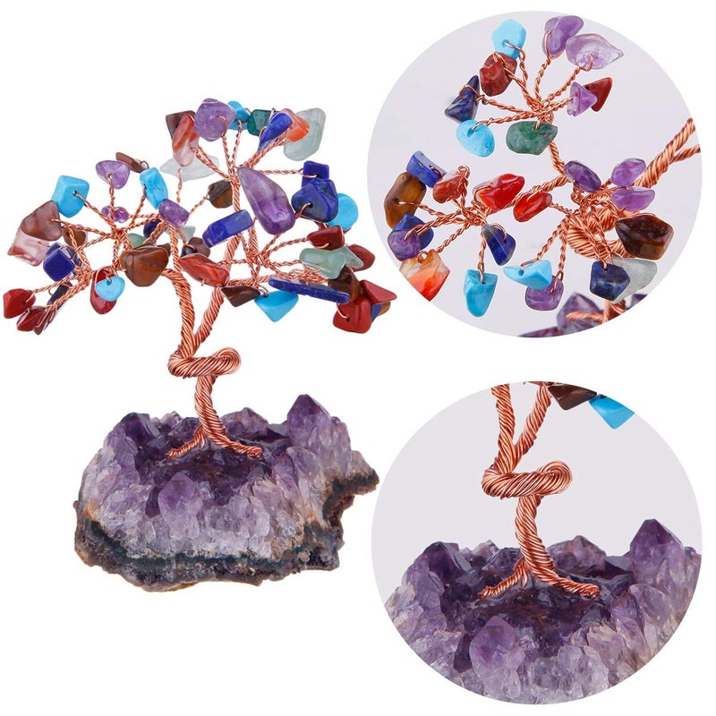 Rockcloud Natural Crystal Tree Stones Chips Money Tree with Amethyst Base Home Decoration for Wealth and Luck  Colorful Stones - Image 3