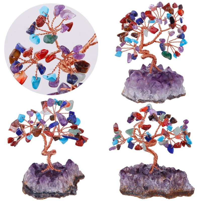 Rockcloud Natural Crystal Tree Stones Chips Money Tree with Amethyst Base Home Decoration for Wealth and Luck  Colorful Stones - Image 4