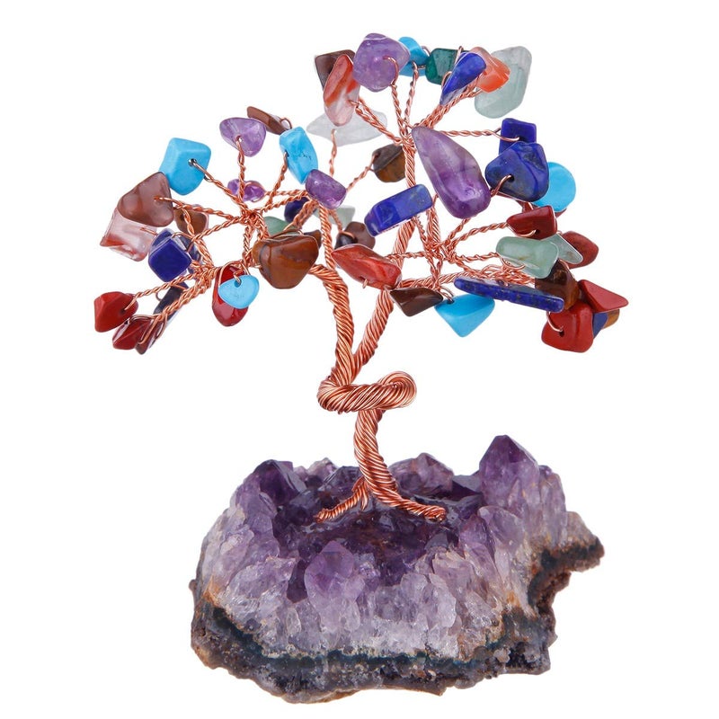 Rockcloud Natural Crystal Tree Stones Chips Money Tree with Amethyst Base Home Decoration for Wealth and Luck  Colorful Stones - Image 2
