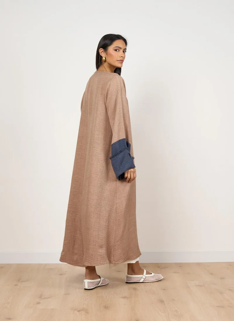 كوتور لابس Beige with Denim Look Abaya Cardigan