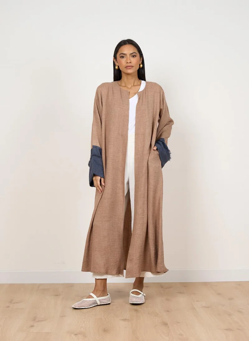 Couturelabs Beige with Denim Look Abaya Cardigan