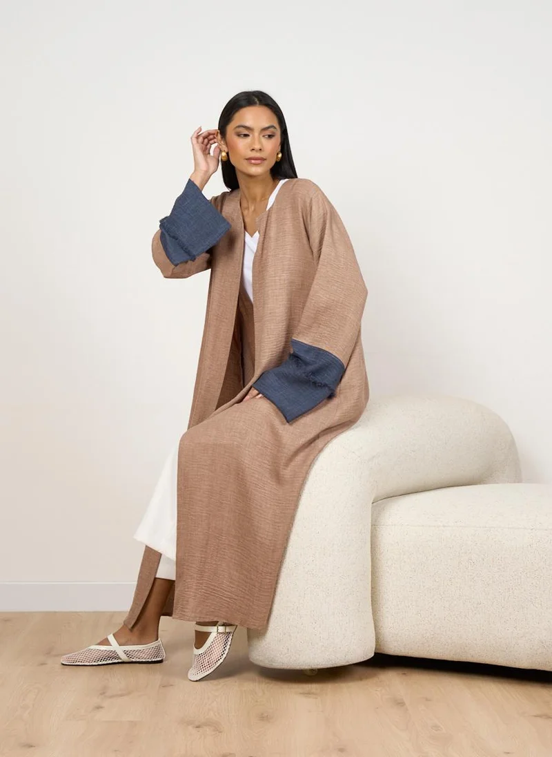 Couturelabs Beige with Denim Look Abaya Cardigan