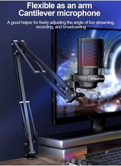 FlashHawk Gaming PC USB Microphone,Podcast Condenser Mic with Boom Arm,Pop Filter,Mute Button for Streaming,Online Chat, RGB Computer Mic for PS4/5 PC Gamer Youtuber  - Image 2