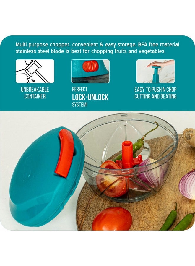 Tekcool Multipurpose Plastic Vegetable Chopper Cutter 3 Blades for Effortlessly Chopping Vegetables and Fruits for Your Kitchen, Pool Green (650 ml). - Image 2