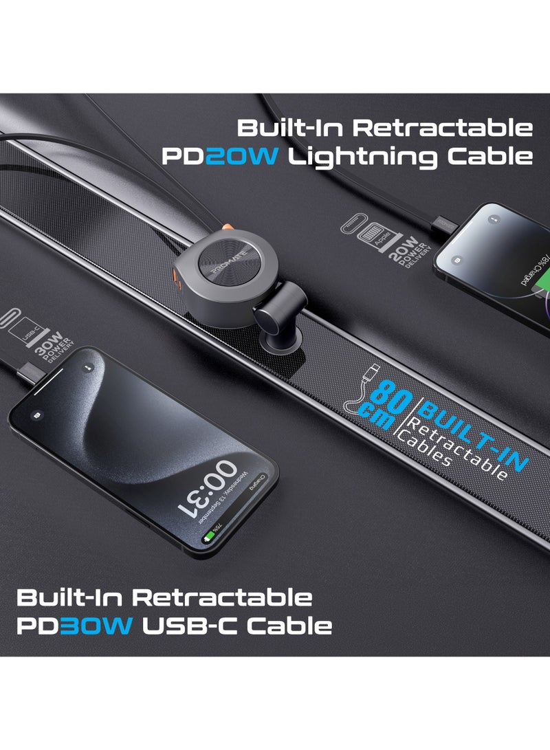 بروميت شاحن سيارة بروميت 4 في 1 متعدد المنافذ بقوة 88 واط مع كابلات USB-C وكابلات لايتنينج مدمجة قابلة للسحب 80 سم ومنفذ USB-C 20 واط ومنفذ USB-A 18 واط ، جسم قابل للتدوير 180 درجة - Image 4