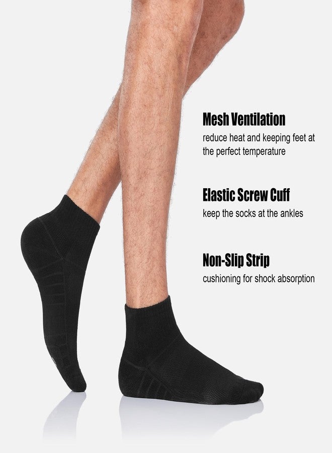 Lapulas Athletic Quarter Socks for Men Women, Cotton Mesh, Cushioned Arch Support, Non-Slip Running Ankle Design, 6 Pack, Black, XL - Image 2