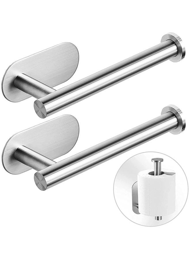 حامل ورق التواليت اللاصق - حامل لفة المرحاض ذاتية اللصق لعصا مطبخ الحمام على الحائط الفولاذ المقاوم للصدأ المصقول (الفضة -2 قطعة) - Image 1