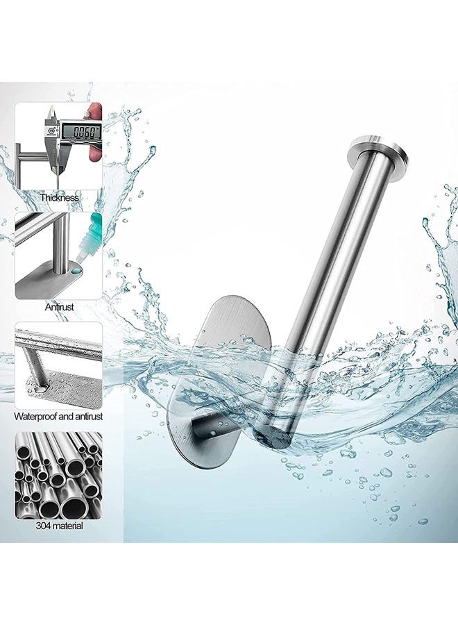 حامل ورق التواليت اللاصق - حامل لفة المرحاض ذاتية اللصق لعصا مطبخ الحمام على الحائط الفولاذ المقاوم للصدأ المصقول (الفضة -2 قطعة) - Image 2