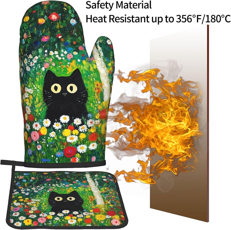 GTEVUTS Cute Colorful Garden Cats Oven Mitts Pot Holders,Heat Resistant Cooking Gloves Washable,Cute Cats Oven Gloves for Kitchen Baking BBQ, Set of 2,Cats Lovers Gift - Image 5