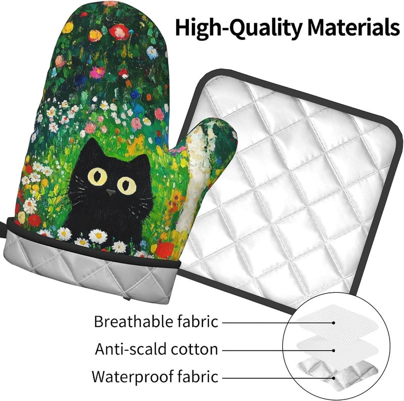 GTEVUTS Cute Colorful Garden Cats Oven Mitts Pot Holders,Heat Resistant Cooking Gloves Washable,Cute Cats Oven Gloves for Kitchen Baking BBQ, Set of 2,Cats Lovers Gift - Image 3